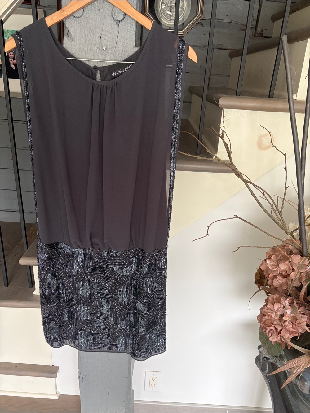 Frank Lyman Design Black Beaded Cocktail Dress